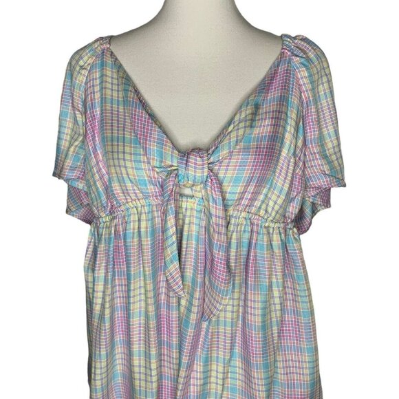 Isabel Maternity by Ingrid & Isabel Peek-a-boo Tie Front Top Size XL Multi Plaid - Picture 3 of 9